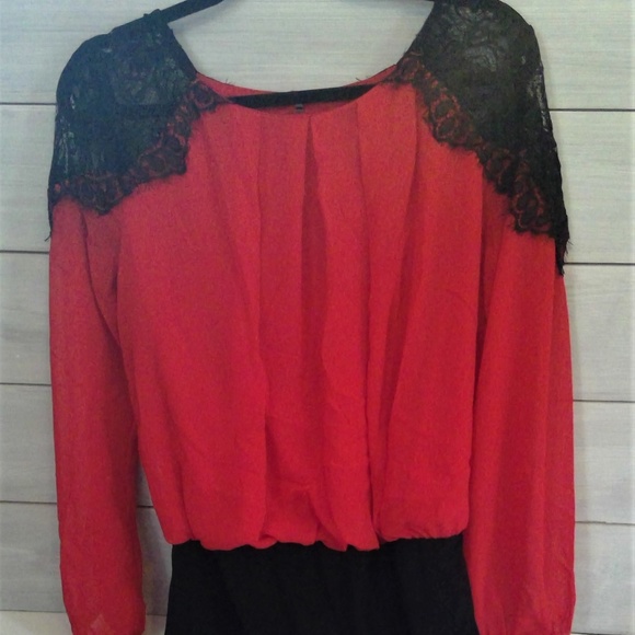 Above the Knee Red Lace Dress - Picture 1 of 5